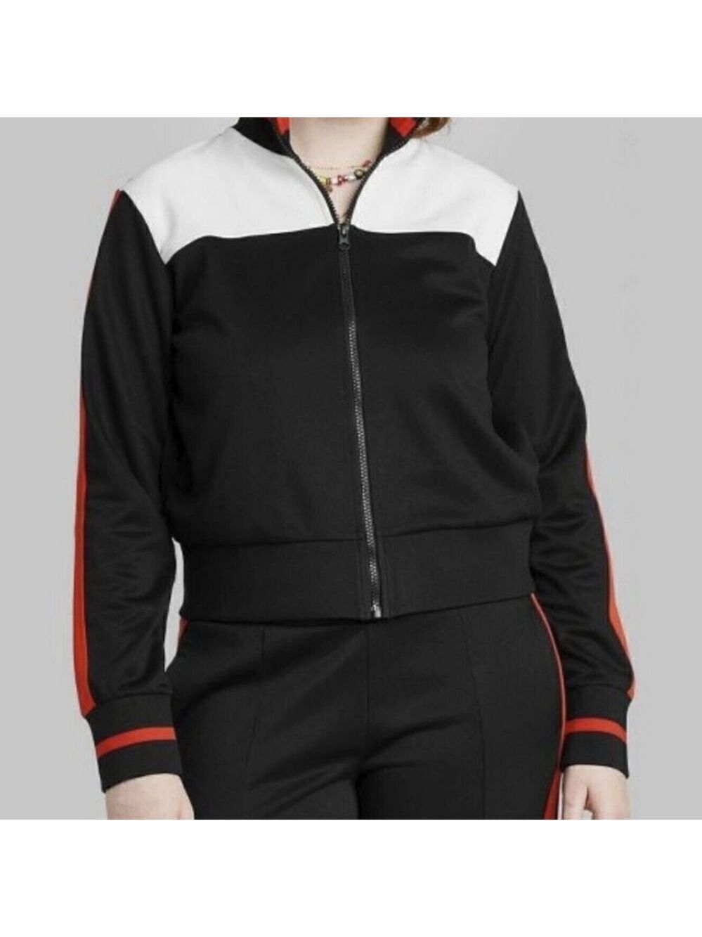 NWT WILD FABLE Women's Track Zip Up Jacker - Black-Red -White Size XS